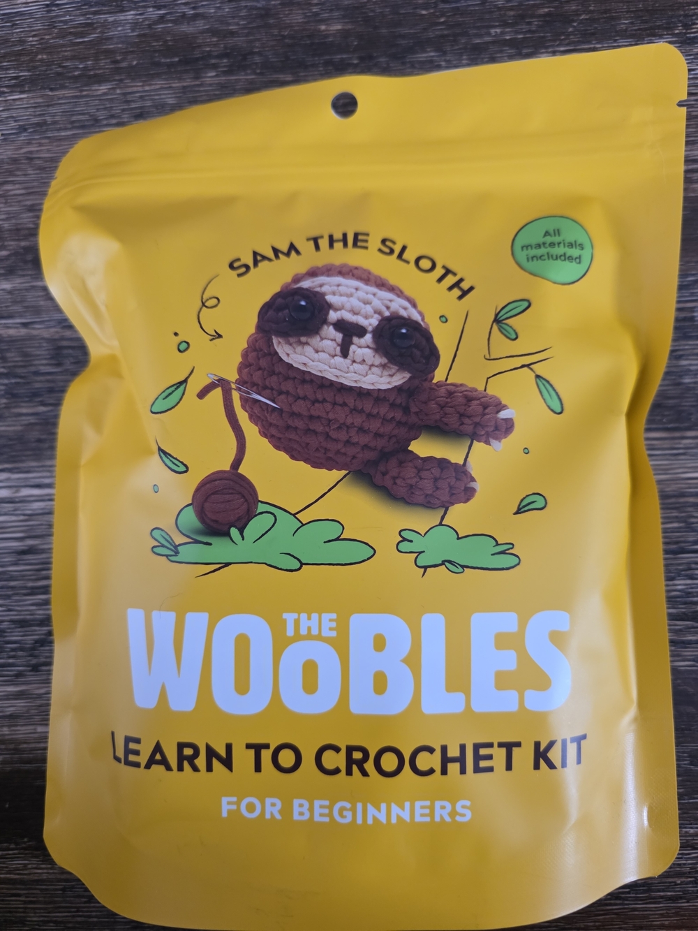 The Woobles Sam the Sloth Learn to Crochet Kit Yellow NEW
